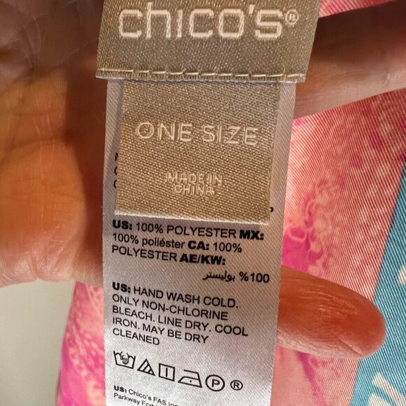 Chico's Pink & Blue Patchwork-Print Oversized Square Scarf 42" x 42" - Picture 10 of 11